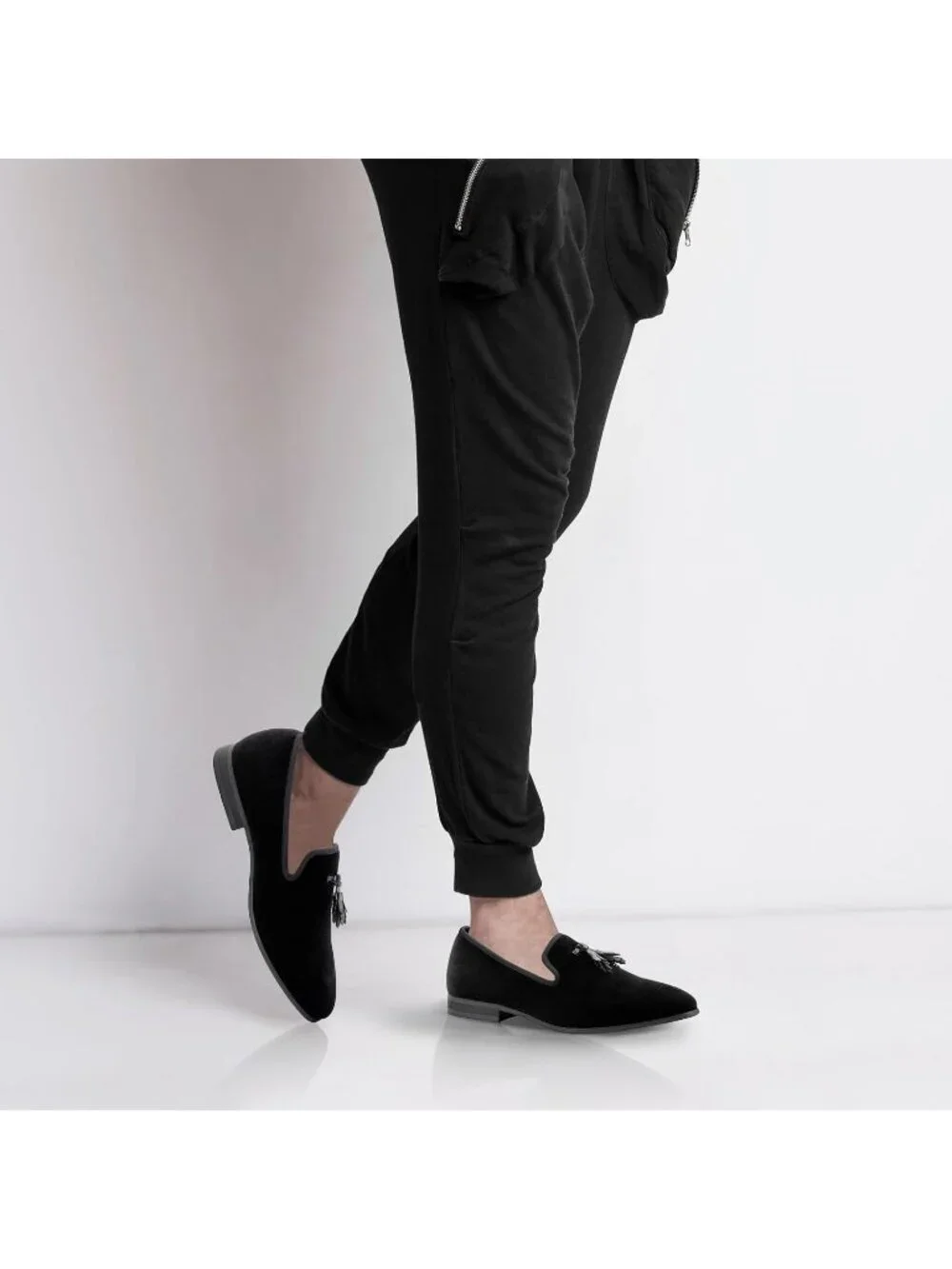 JITAI Men's Black129 Rubber Loafers Tassel Spikes Comfortable Wedding Prom Shoes